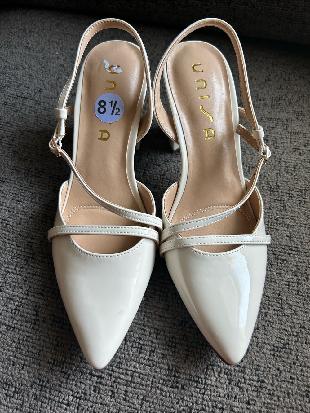Unisa Cream Patent Pointed-Toe Slingback Heels